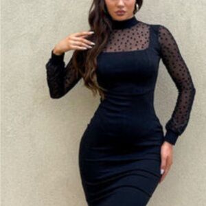 Elegant Black Sheer Sleeve Dress
